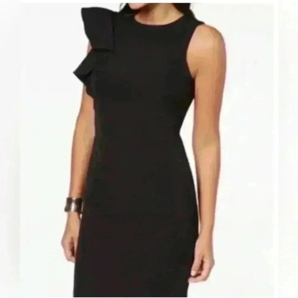 NWT Julia Jordan Black One Shoulder Ruffle Sheath knee length Dress Women's 14 - Picture 1 of 9